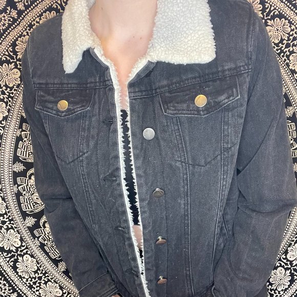 JOUJOU sherpa-lined black denim jacket - Picture 4 of 4